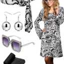 Janmercy 5 Pcs 70s 80s Hippie Costumes Accessories for Women 70's Disco Outfit for Halloween Party Cosplay (Medium)