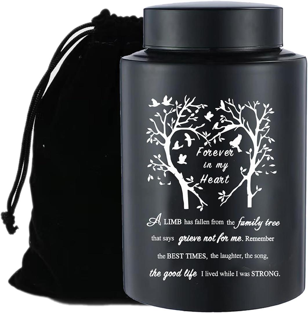 9 Inches Large Urn for Human Ashes Stainless Black Cremation Urn Adult Urn Keepsake Urn Memorial Ashes Container Up to 220Ibs