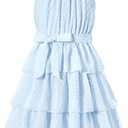 Move Dance Girls Halter Neck Dress Summer Flared A-Line Swiss Dot Chiffon Sundress  Size 12-13 Years Old, 07 Blue