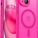 CANSHN Magnetic for iPhone 15 Case, Upgraded [Full Camera Protection] [Compatible with Magsafe] [Translucent Matte] Shockproof Protective Phone Case for iPhone 15 6.1" - Hot Pink
