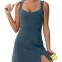 Wenlia Tennis Dress for Women with Built in Shorts Womens Athletic Dresses Active Workout Skort Dress with Pockets Peacock Blue L (Blue, L)
