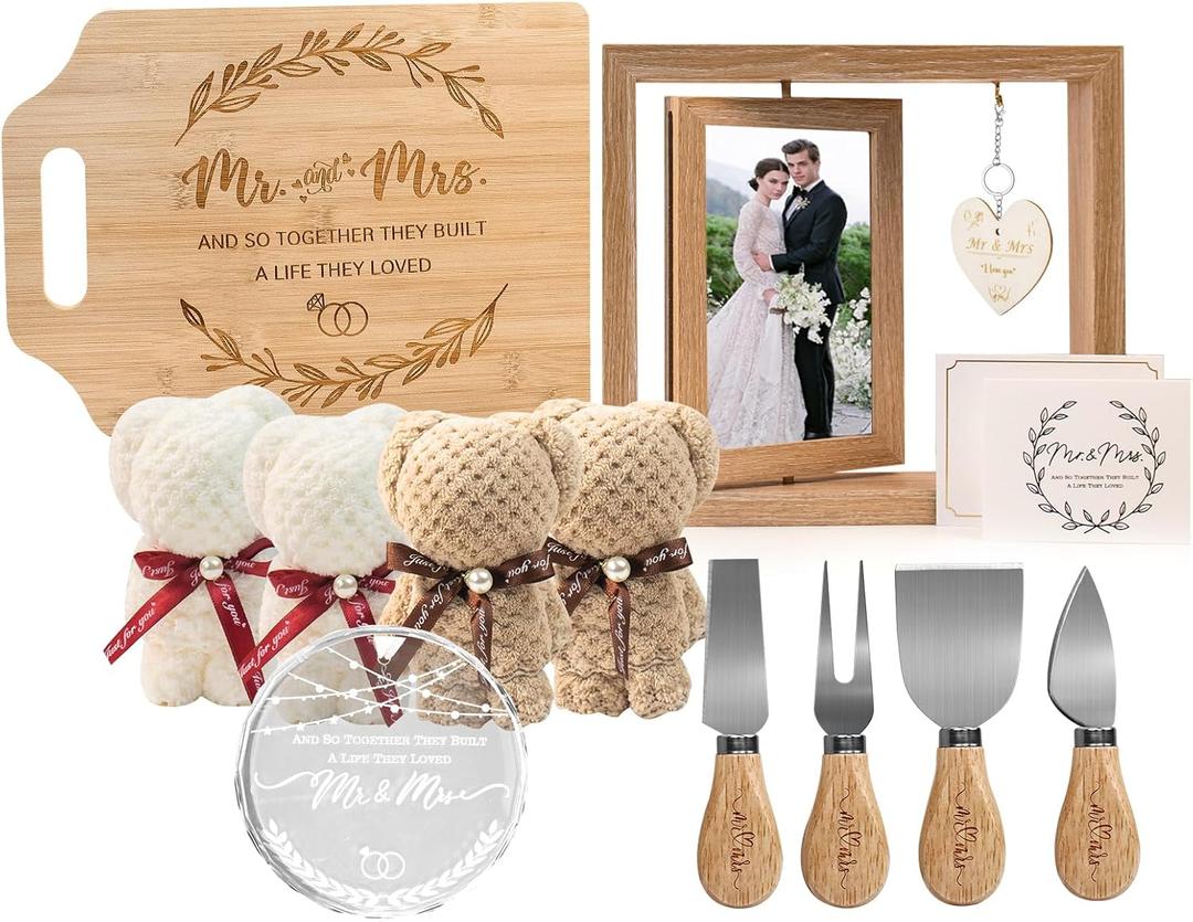 Wedding Gifts, Bride Gifts Engagement Gifts for Couples Anniversary Mr and Mrs Gifts for Groom Picture Frame Glass Ornament Cutting Boards Cheese Knives, Etc