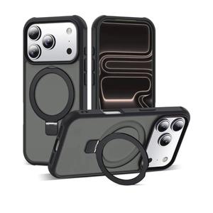 Compatible with iPhone 17 Pro Case with Invisible Magnetic O-Ring Stand Military-Grade Translucent Phone Case for iPhone 17 Pro 6.3" [Compatible with Mag-Safe][Great Grip Feeling], Black