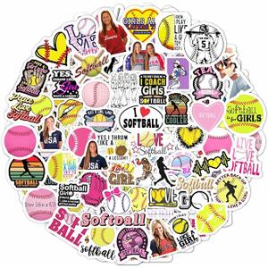 100Pcs Softball Stickers for Girls for Water Bottle and Laptop - Softball Party Favors & Decorations, Waterproof Vinyl Decals, Sports and Athlete Stickers