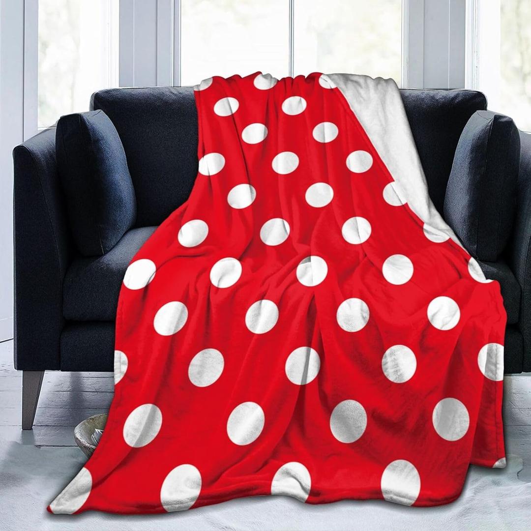Red White Polka Dot Blanket Soft Lightweight Throw Blankets Cozy Flannel Bed Throws for Sofa Couch Travel Home Room Bedroom Decor Gifts for Women Men Kids 50"x40"