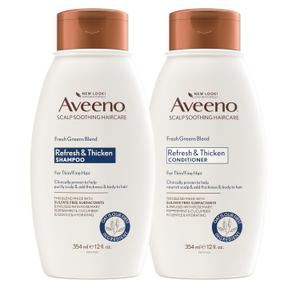 Aveeno Fresh Greens Shampoo and Conditioner Set, Sulfate Free, Clarifying & Volumizing for Thin or Fine Hair, Rosemary Peppermint Cucumber Nourish & Thicken, Color Safe Paraben Free, 12 Fl Oz, 2 Count