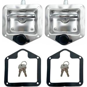2 Pcs L8815 Tool Box Latch T Handle Latches with Lock Highly Polished Stainless Steel for Trailer Door RV Camper Truck Bed Toolboxes - Folding with Gasket