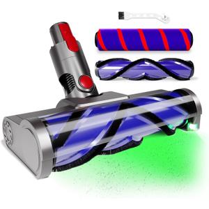 Upgraded 2 Brushes Vacuum Head Replacement for Dyson V7/V8/V10/V11/V15/SV10/SV11/SV12/SV14/SV15/SV22((Not for Slim) | Anti-Tangle Motorhead with LED Light | Quick-Release Cordless Vacuum Cleaner Head