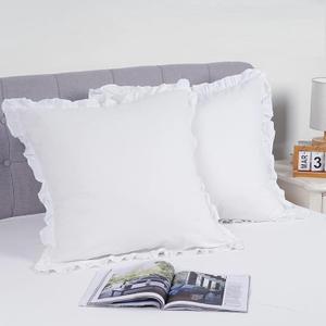 Euro Pillow Shams Set of 2pc Euro Shams 24X24 White Ruffle Pillow Covers Premium 600 TC European Pillow Shams 100% Soft Egyptian Cotton Gorgeous Euro Size Decorative Pillow Cover/Cases