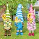Umigy 3 Pcs Spring Yard Sign Gnome Outdoor Sign with Stakes 32 x 10 Inch Spring Flower Gnome Lawn Decor Spring Yard Decor Spring Lawn Decor for Home Pathway Walkway Decor