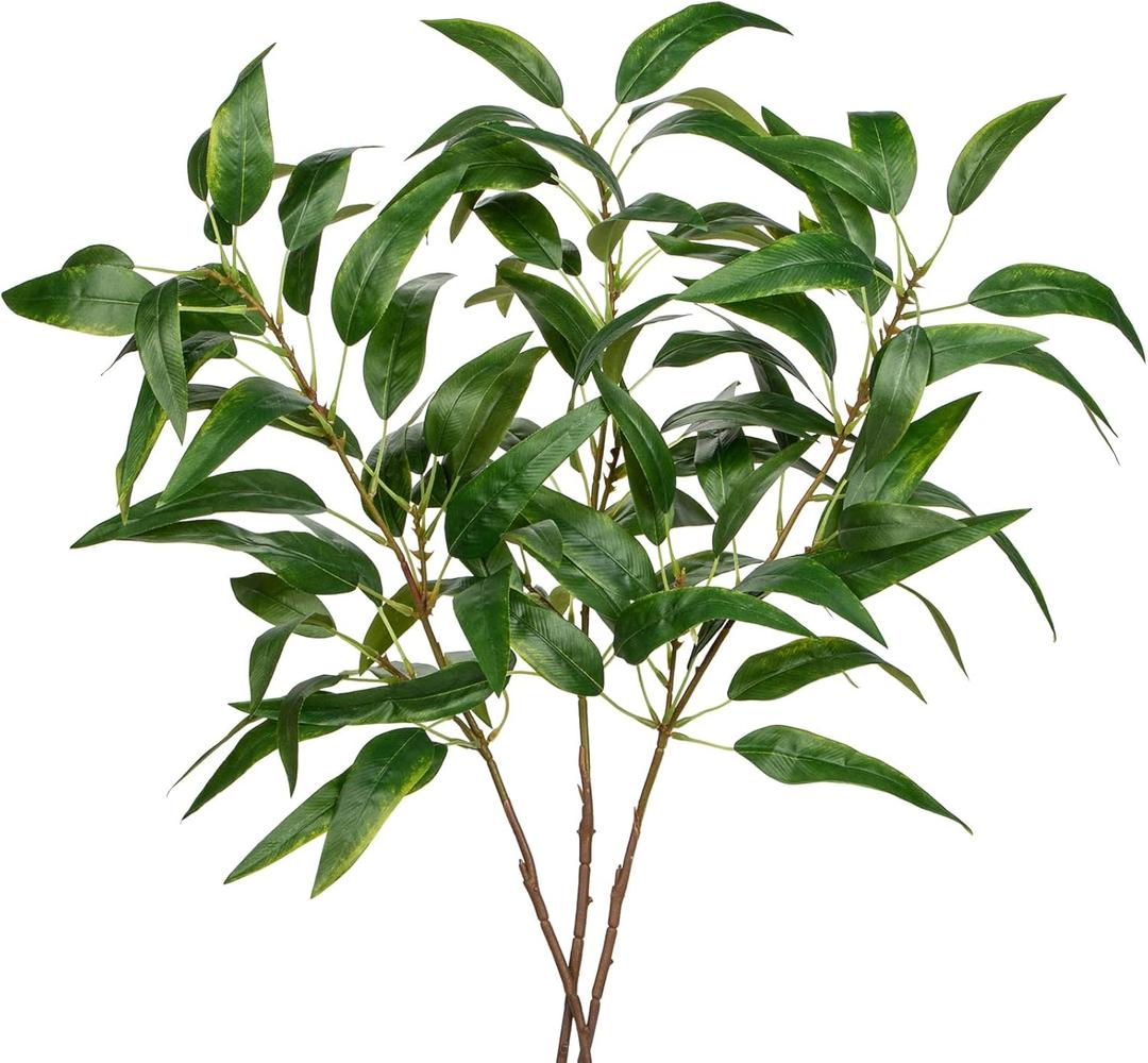 Faux Eucalyptus Stems Willow Eucalyptus Leaves 34 Long Fake Salix Leaves 3 Pcs Artificial Greenery Stems for DIY Bouquet Arrangements Centerpieces Shower Decorations-Artificial Eucalyptus Stems (3Pcs)