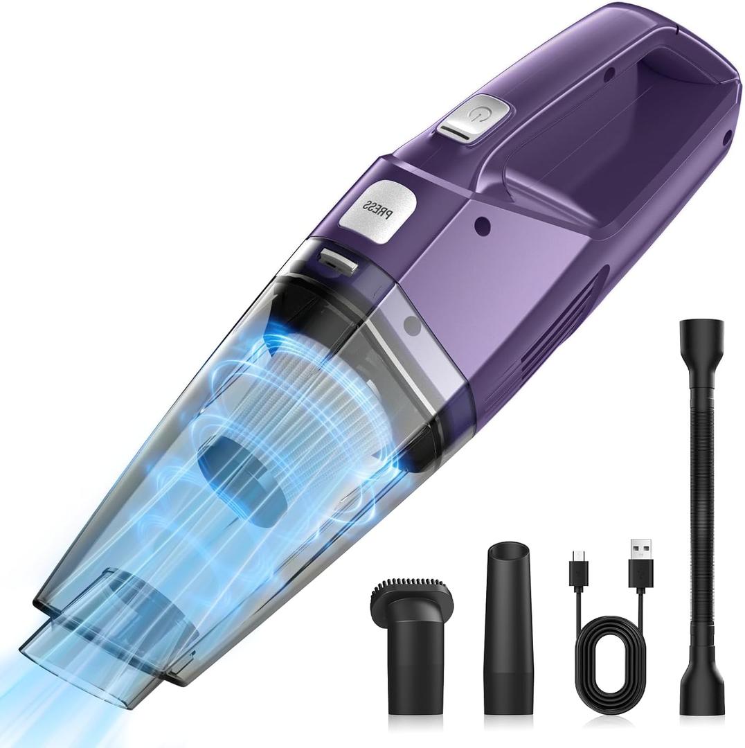 Handheld Vacuum Cordless  Car Vac Portable with 8KPA & Multi Accessories & Low Noise, Lightweight Hand Held Vacuum Cordless Rechargeable for Car/Home/Dust/Pet Hair, Mine Portable Vacuum (Purple Black)