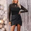 Womens Sexy Mesh Long Sleeve Shirts Fashion Clothing Turtle Necks Sheer Ruched Going Out Tops Fall Outfits Slim Fit Blouses (Black, M)