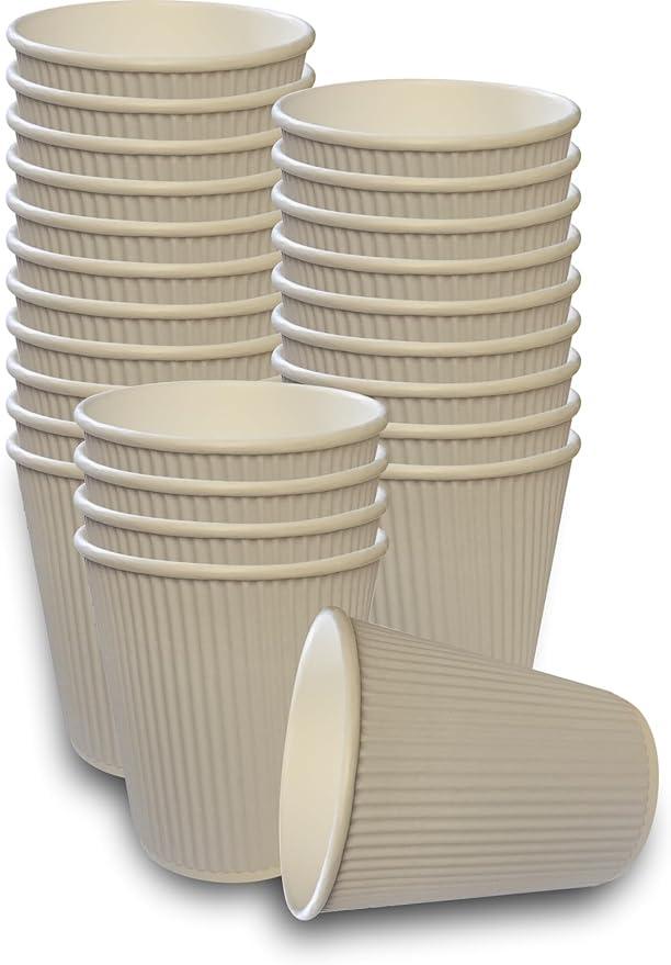 Whaline 23 Pcs Nude Sage Disposable Coffee Cups with Lids 12oz Milky White Paper Cups Corrugated Ripple Wall Insulated Hot Cups for Home Office Party Supplies