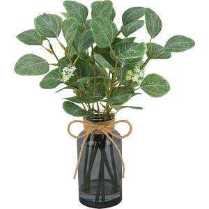 Artificial Eucalyptus Stems in Black Vase with Faux Water, 15" Fake Eucalyptus Leaves for Centerpiece Table Bathroom Shelves Kitchen Farmhouse Wedding Home Greenery Decor, Grey Green (Black Grey Green)