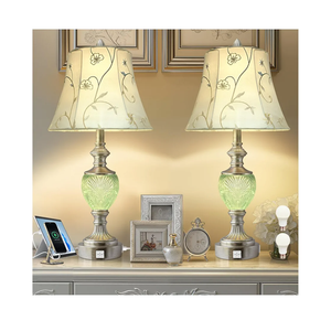 Bedside Table Lamp Set of 2 with Nightlight and USB A+C Ports, 27'' High Vintage Table Lamps with Silver Leaf Finish and Embroidered Shade, Nightstand Lamps Decor for Bedroom Living Room Home Office