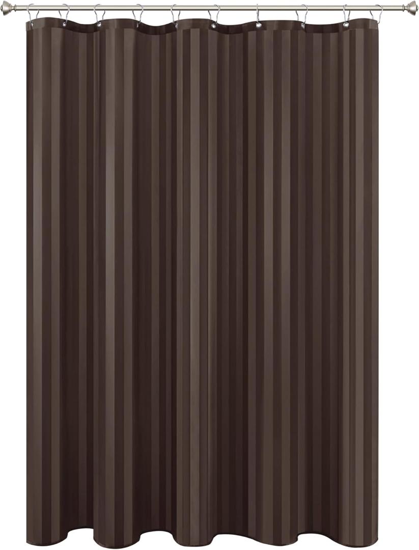 Biscaynebay Fabric Shower Curtain or Liner 72" by 72", Brown Water Repellent Damask Stripes Bathroom Curtains Machine Washable