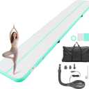 VEVOR Inflatable Gymnastics Air Mat Tumble Track with Pump for Training, 10/13/16.4/20ft Sizes, 4/8 In Thick PVC Air Tumbling Mat for Home/Yoga/Gym, Light Green, 20'Lx3.3'W (6×1×0.1m)