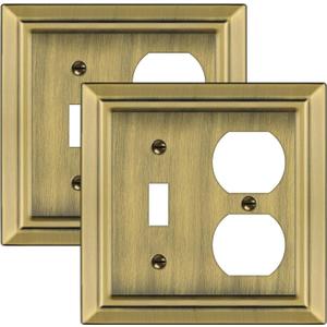 Metal Wall Plate for Electrical Outlets, Decorative Antique Brass Switch Plates Outlet Cover, Light Switch Cover Plate, 2-Gang Wall Plates (Toggle/Duplex, 2 Pack)
