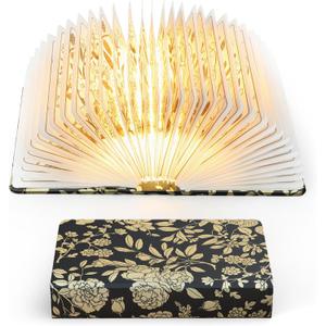 Floral Print Book Light,3-Color Book Lamp Book Lovers Gifts | 1200mAh Portable Foldable Paper Desk Lamp | Night Reading Bookshelf Lamp,Valentine Ambient Lighting Decorations Gifts(Black Gold)