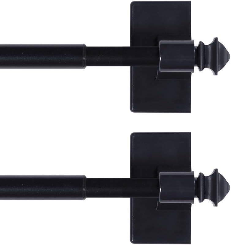 H.VERSAILTEX 2 PACK Magnetic Curtain Rods for Metal Doors Multi-Use Rods for Small Windows Cafe Sidelight and Iron Steel Places, Tool Free with Square Finials (Adjust from 9 to 16 Inch, Black)