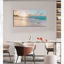 Beach Wall Art Decor for Living Room Ocean Canvas Picture for Wall Gold Sunset Painting for Bedroom Blue Seascape Theme Art Print for Bathroom Home Office Decoration Ready to Hang(20"x40")
