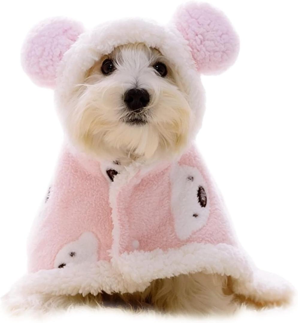 GabeFish Dog Cape Blanket for Small Dogs, Cute Puppy Fleece Pajamas, Cats Cold Weather Coat Wraps with Hood Pink Small (S: Recommand Weight 3-6 lbs (1.5-3kg))