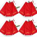 Sliner 12 Pcs Christmas Red Cloth Napkins Set 17 x 17 Inch Embroidered Seasonal Sayings Dinner Fabric Napkins Washable Wishes Grateful Blessed Merry Christmas Napkin for Holiday Kitchen Party