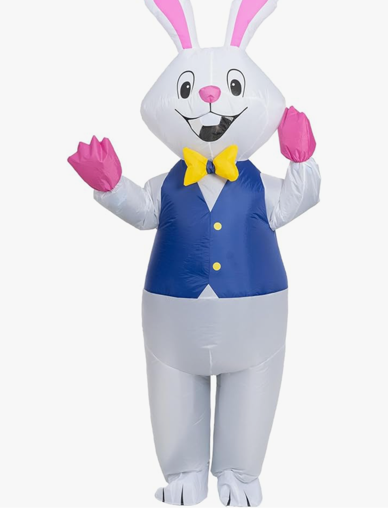 Easter Bunny Costume Adult Inflatable Bunny Suit Blow Up Rabbit Outfit for Women Mens Easter Cosplay Party, Suitable For 63" - 75" Tall 