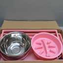 SHAINFUN Pink Elevated Dog Bowl Stand with Two 1700ml Stainless Steel Food Bowls, Slow Feeder and Spill Proof Mat, Adjustable Feeder for Large, Medium and Small Dogs