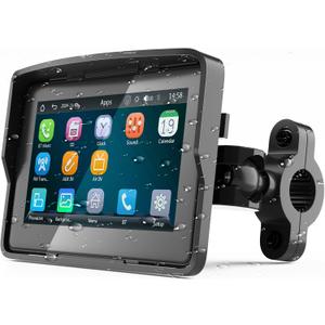 YZW Portable Wireless Motorcycle Apple Carplay & Android Auto, Motorcycle Carplay IP67 Waterproof GPS Navigation System, 5" Motorbike Touchscreen, Support Dual Bluetooth, EQ, Siri/Google Assistant