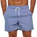 SILKWORLD Men's Board Shorts Swim Trunks Quick Dry Summer Beachwear with Pockets,Striped, Medium