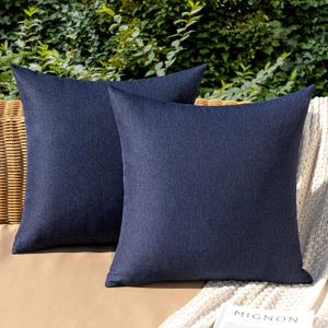 MIULEE Pack of 2 Decorative Outdoor Solid Waterproof Throw Pillow Covers Faux Linen Garden Farmhouse Cushion Cases for Summer Patio Tent Balcony Couch Sofa 18x18 Inch Navy