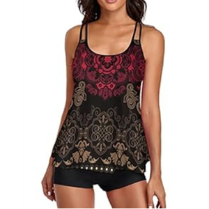 Urchics 2026 Women Two Piece Tankini Swimsuit Tummy Control Plus Size Long Torso Top and High Waisted Boyshorts Bathing Suits (Small, 01-tropical Navy)