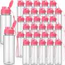 Maxcheck 30 Pieces Water Bottle Bulk 17 oz Plastic Sports Water Bottles Bulk with Handle Strap Lightweight Leakproof Drink Flip Top for Adults Fit Gym(Classic Style,Pink)