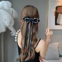 2 x Elegant Rhinestones Hair Clip Big Bow Hairpins For Girls, Ribbon Long Tassel Rhinestone Headband Hair Clips Accessories French Design Barrettes Fashion Hair Styling Accessories (White)