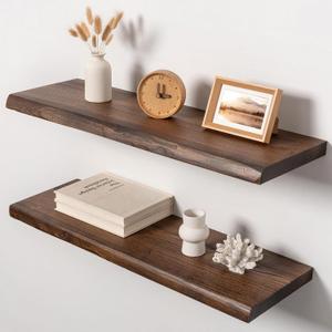 32" Live Edge Floating Shelves, Solid Elm Wood Shelf, Set of 2 | 1.4"Extra Thick, 9.3" Deep Heavy Duty Storage, Vintage Finish for Kitchen & Living Room, 32 Inch | 2 Pack