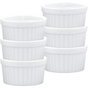 HIC Kitchen Souffle Ramekin, Fine Porcelain, For Baking Custards, Souffles, Condiments, And Desserts, 3-Ounce Capacity, Set of 6