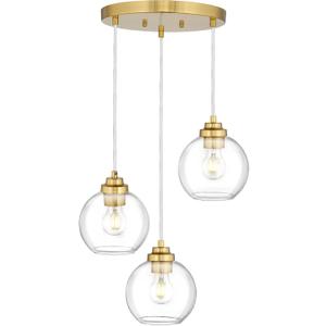 Gold Cluster Pendant Light, 3-Light Globe Hanging Light Fixture, Kitchen Island Lighting with Clear Glass for Dining Room Living Room Laundry Entrance Foyer, ZCPL101BG-3C, 6.7 "