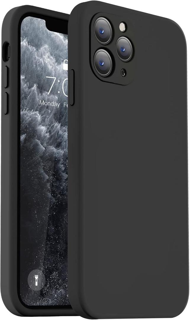 Vooii Compatible with iPhone 11 Pro Case, Upgraded Liquid Silicone with [Flat Edges] [Camera Protection] [Soft Anti-Scratch Microfiber Lining] Phone Case for iPhone 11 Pro 5.8 inch - Black