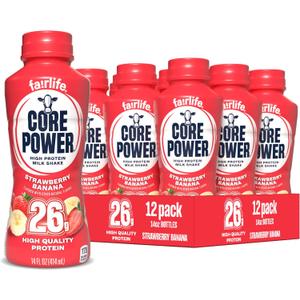 Core Power Protein Shake, Strawberry Banana, 26g Bottle, 14oz, 12 Pack (EXP 06/07/27)