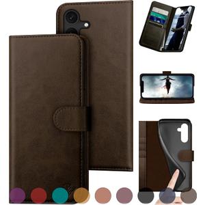 DuckSky for Samsung Galaxy S23 FE Genuine Leather Wallet case RFID Blocking4 Credit Card HolderReal Leather Flip Folio Book Phone case Protective Cover Women Men for S23FE case Brown