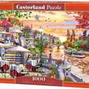 CASTORLAND 1000 Piece Jigsaw Puzzles, Romantic City Sunset, Charming Riverside Terrace, Painterly Landscape, Adult Puzzle, C-104956-2, 26.8 x 18.5 inches