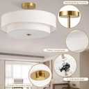 17.7" Semi Flush Mount Ceiling Light Fixtures, Gold Close to Ceiling Light Fixtures with 2-Tier Drum Fabric Lamp Shade, Modern Ceiling Light Fixtures Flush Mount for Bedroom Hallway Nursery