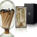 Smoke Gray Glass Match Cloche Holder Decorative Matches Jar Gift Set Fireplace Display Decor with Black Gift Box White Raffia, Not Include Sticks, 2.95 x 7 Inch