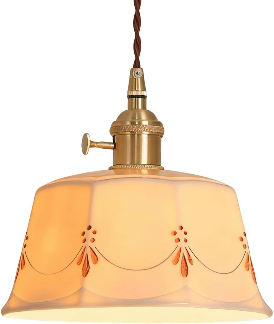 Vintage Ceramic Pendant Light Kitchen Island White Milk Glass Pendant Lighting Farmhouse Vintage Ceiling Hanging Lamp Nordic Mid Century Modern Chandelier for Dining Room Girls Bedroom