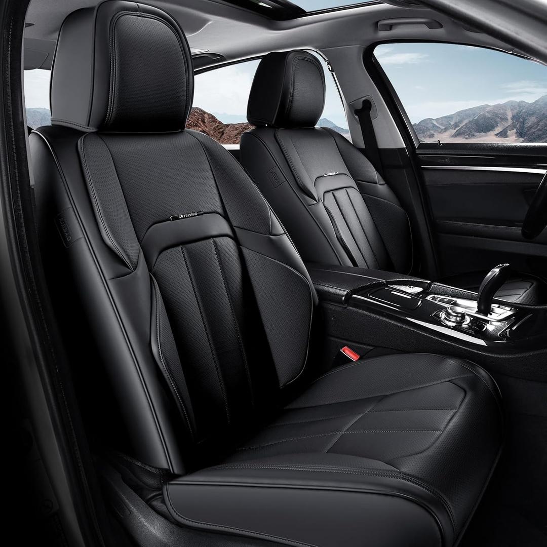 Coverado Car Seat Cover, Cover for Cars Front Seat, Premium Leather, Universal Fit Waterproof Seat Protectors, Car Seat Cushion Non-Slip for Most Cars-Black