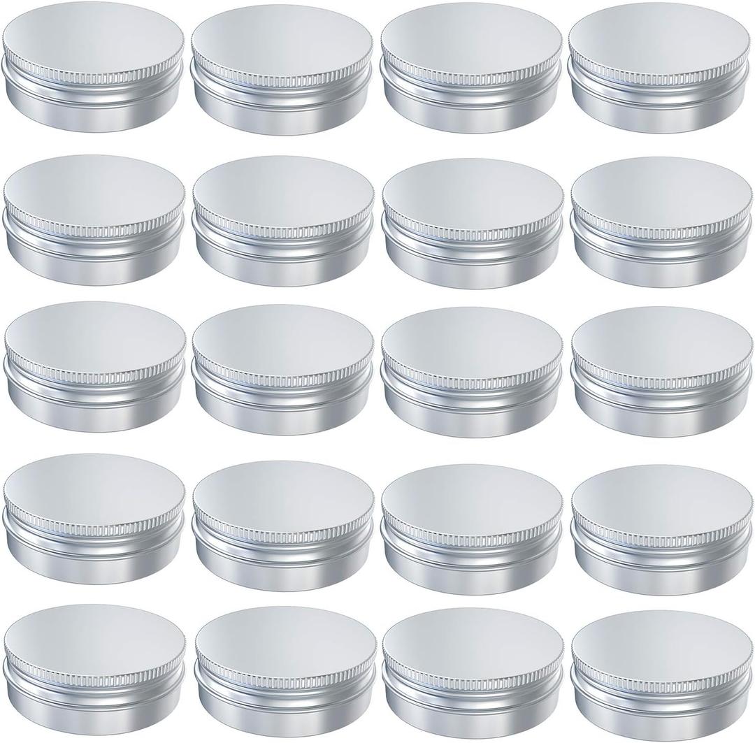 20 Pcs 2 Ounce Aluminum Tin Jar, 60 ML Refillable Tin Container, with Screw Lid, for Storing Spices, Candies, Candles, Silver