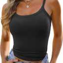 GKBK Womens Sleeveless Tank Top Form Fitting Spaghetti Strap Scoop Neck Ribbed Knit Basic Cami Layering Shirts (S)