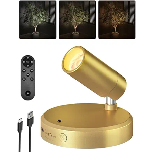 EZVALO LED Spotlight Indoor, 5500mAh Rechargeable Battery Picture Lights, Wireless Mini Art Accent Spot Lights with Remote, Uplighting Indoor for Plants Display Painting Artwork Portrait (1Pack-Gold)
